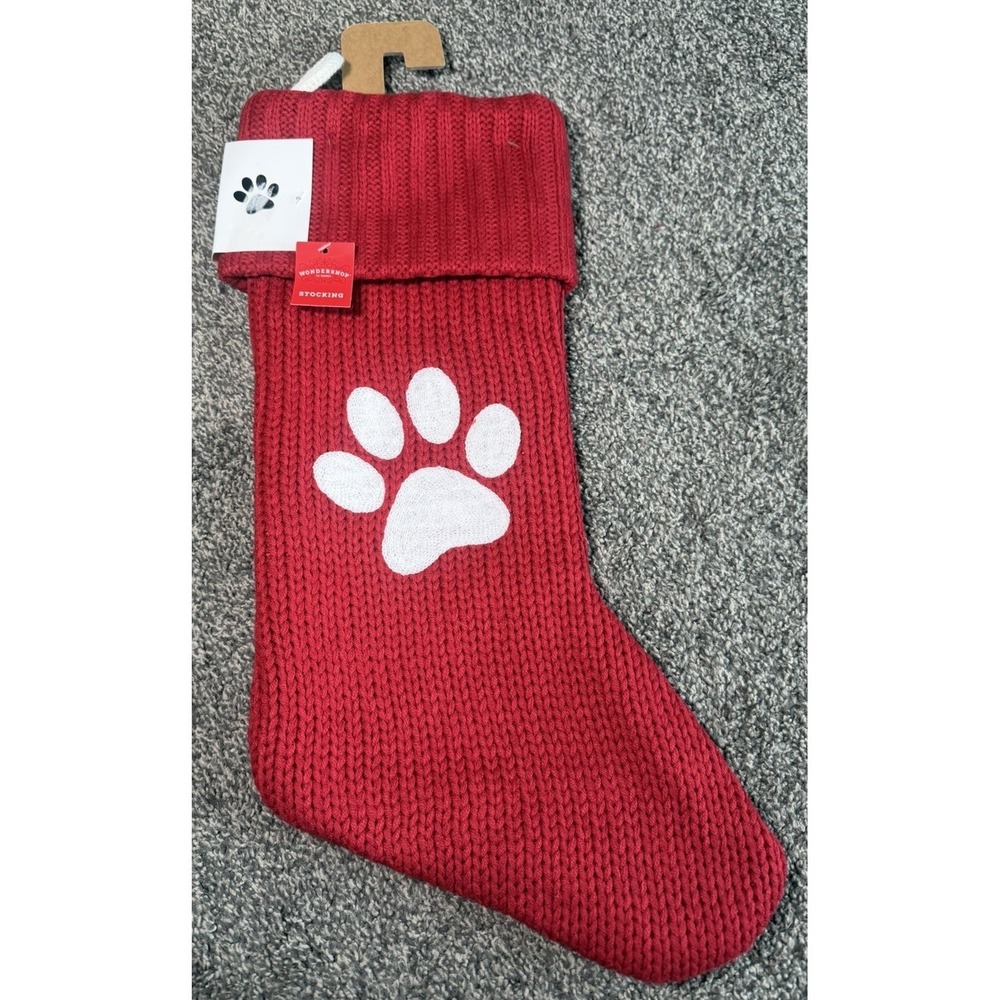 Pet Paw Knit Monogram Stocking Cat/Dog Wondershop Red Xmas Holiday Target